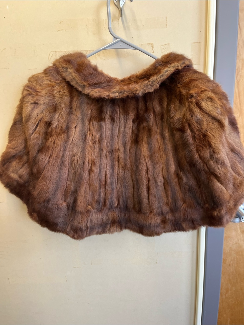 Vintage Brown Fur Stole with Deep Red Satin Lining